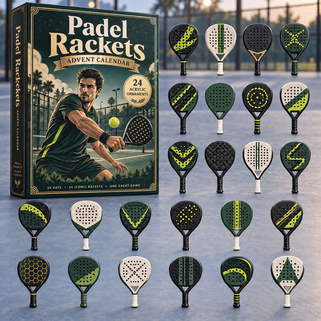 Padel Rackets advent calendar box with 24 acrylic Christmas charms