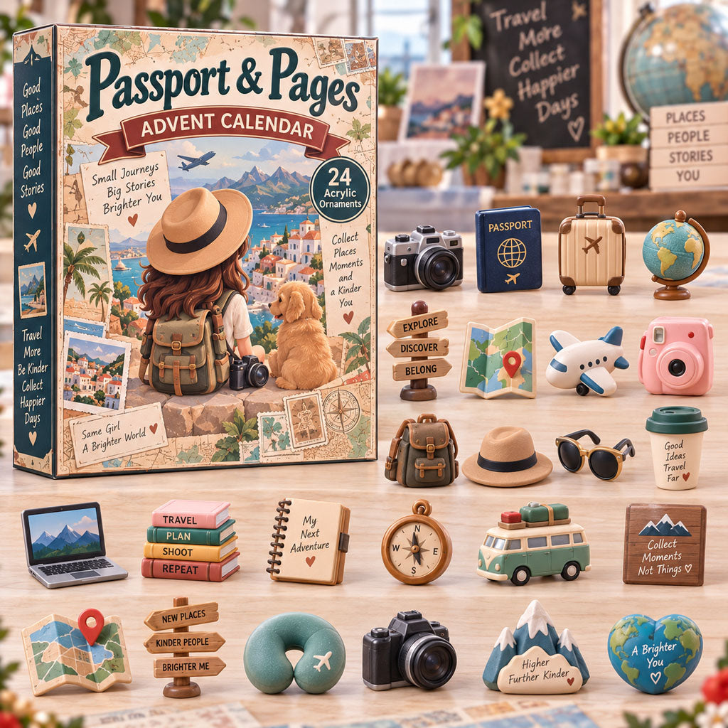 Passport Pages advent calendar box with 24 acrylic Christmas charms