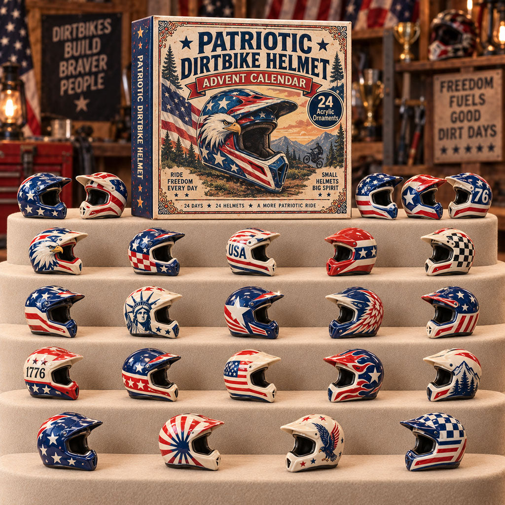 Patriotic Dirtbike Helmet advent calendar box with 24 acrylic Christmas charms