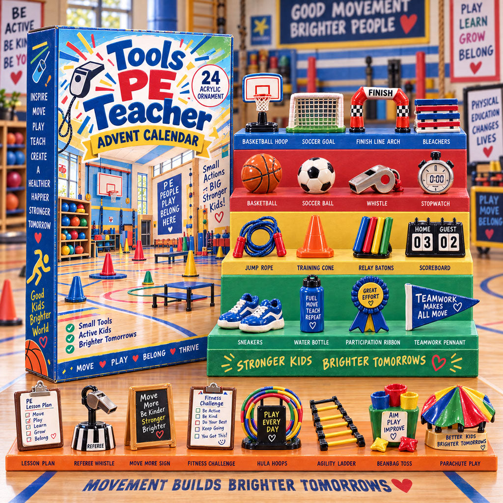 PE Teacher Tools advent calendar box with 24 acrylic Christmas charms