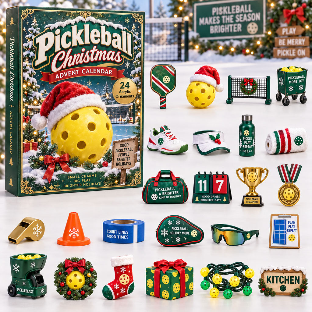 Pickleball advent calendar box with 24 acrylic Christmas charms