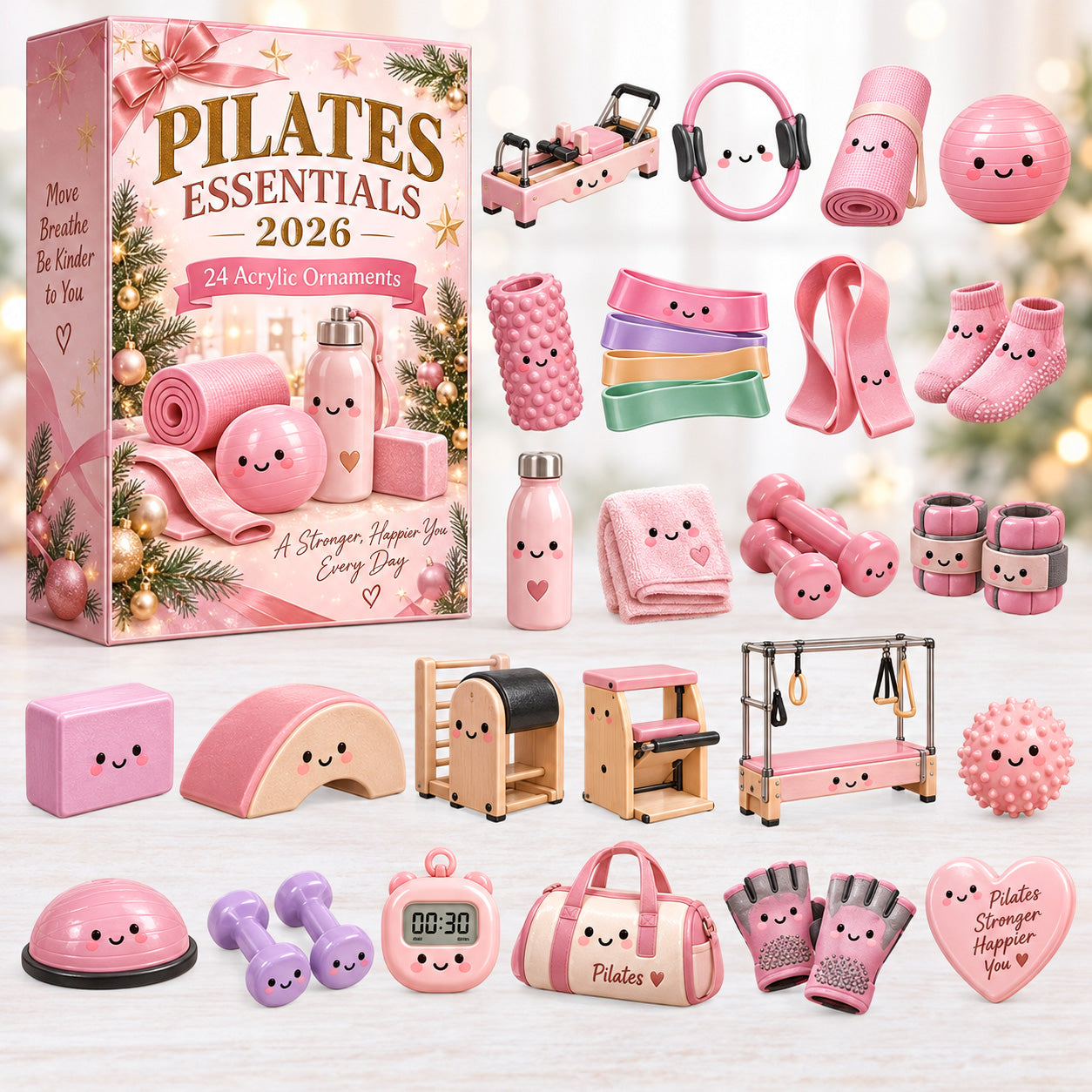Pilates Essentials advent calendar box with 24 acrylic Christmas charms