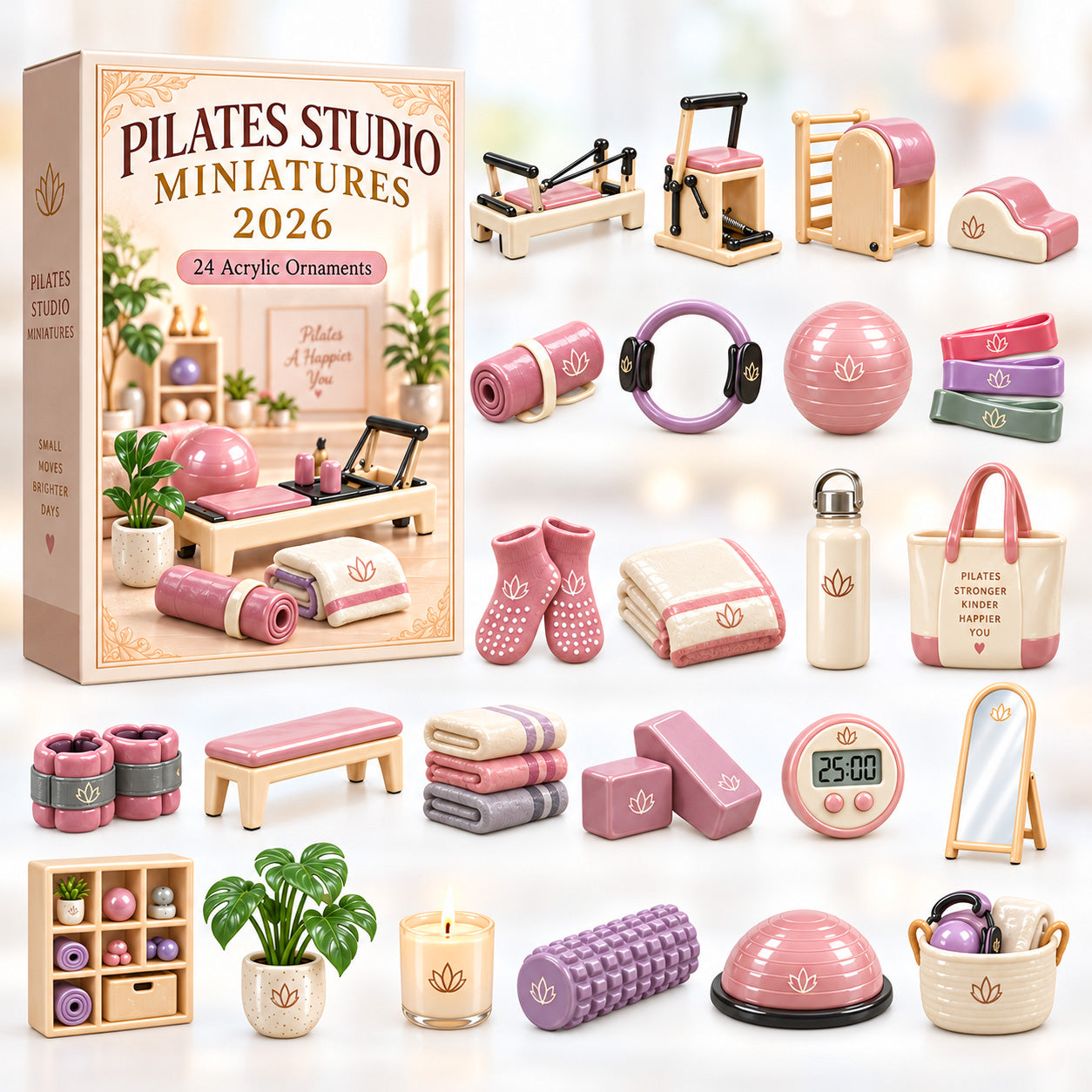 Pilates Studio Miniatures advent calendar box with 24 acrylic Christmas charms