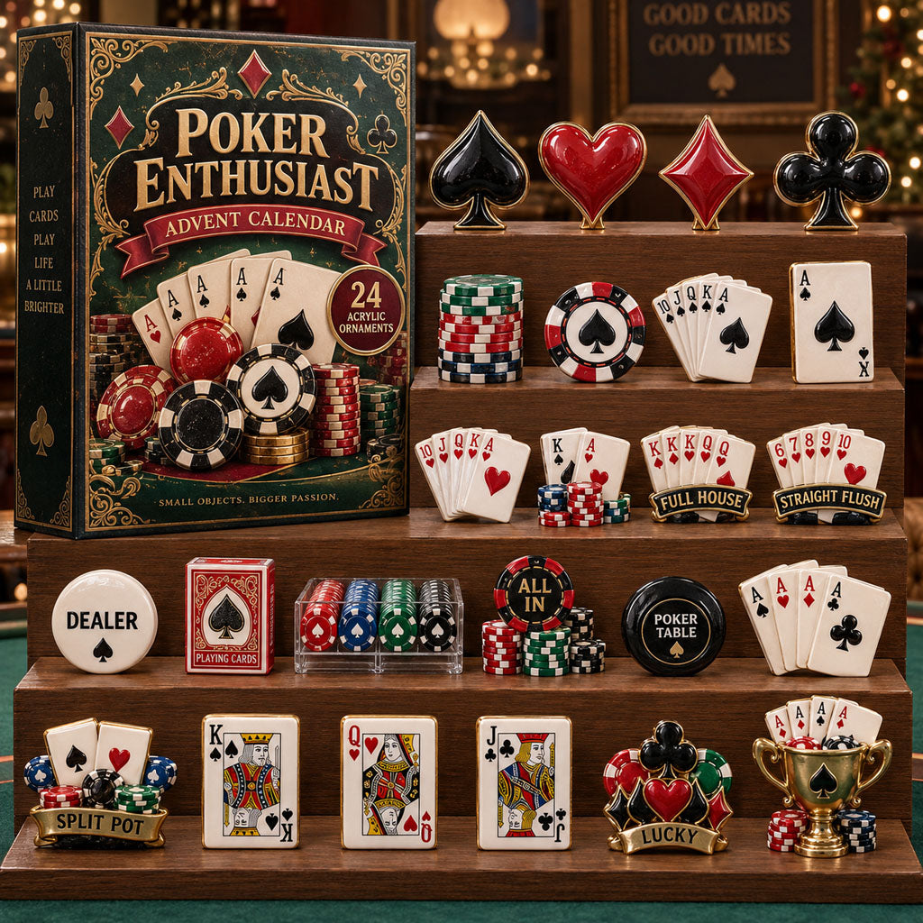 Poker Enthusiast advent calendar box with 24 acrylic Christmas charms