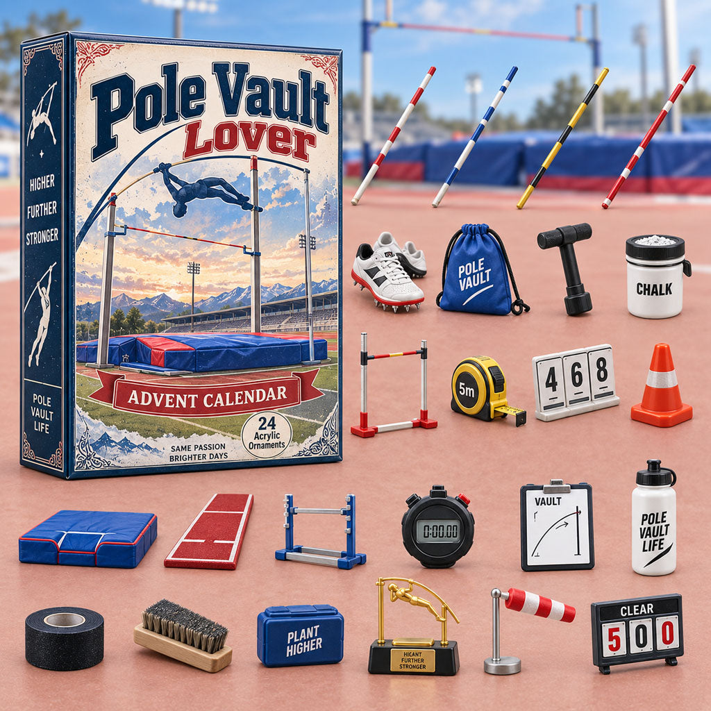 Pole Vault Lover advent calendar box with 24 acrylic Christmas charms