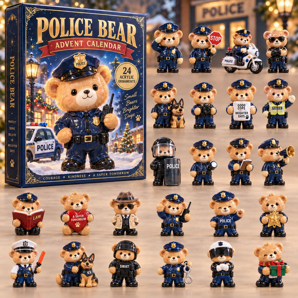 Police Bear advent calendar box with 24 acrylic Christmas charms