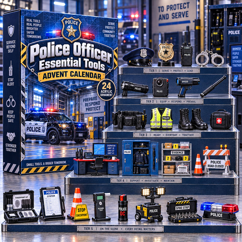 Police Officer Tools advent calendar box with 24 acrylic Christmas charms