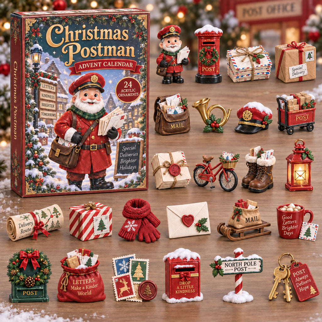 Postman advent calendar box with 24 acrylic Christmas charms