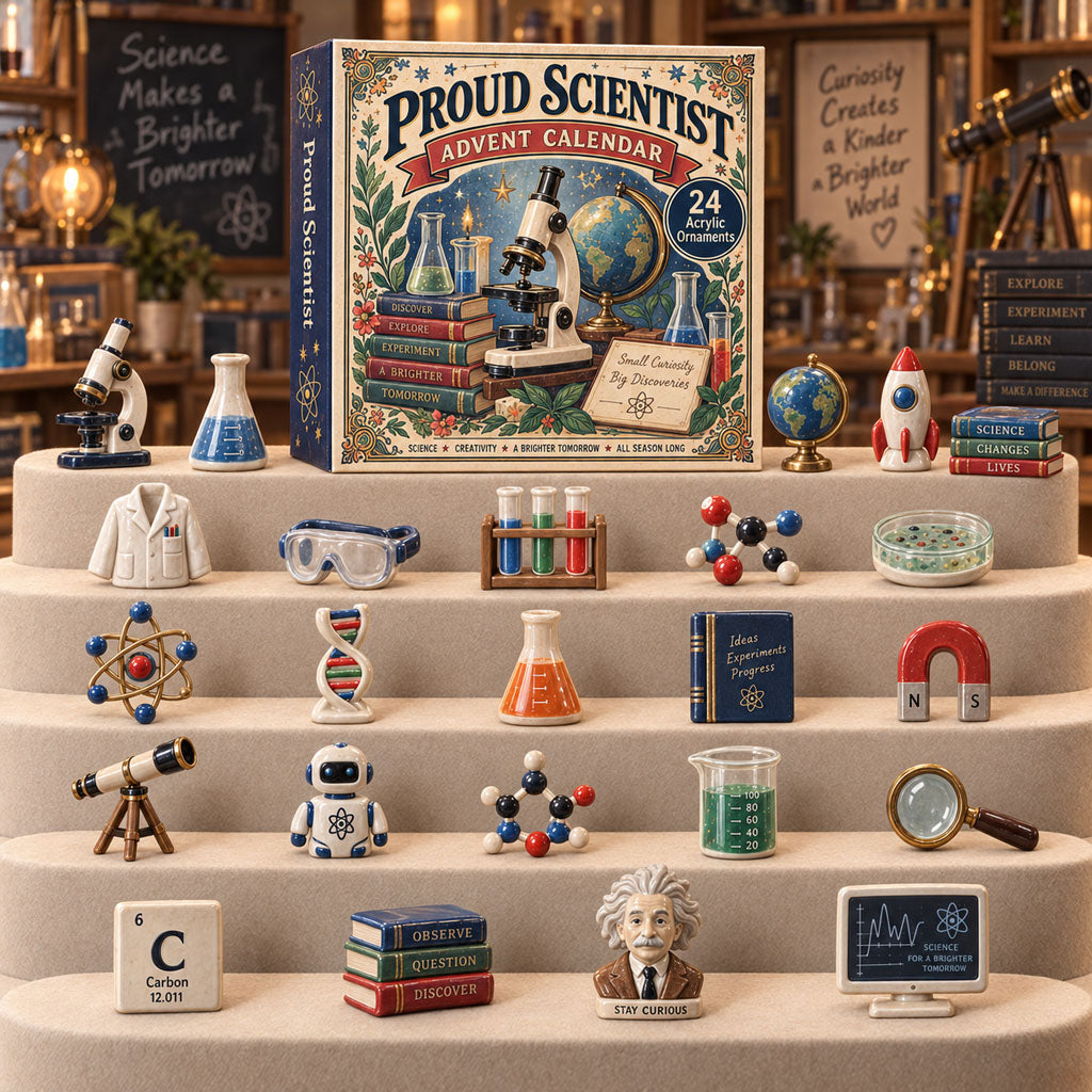 Proud Scientist advent calendar box with 24 acrylic Christmas charms