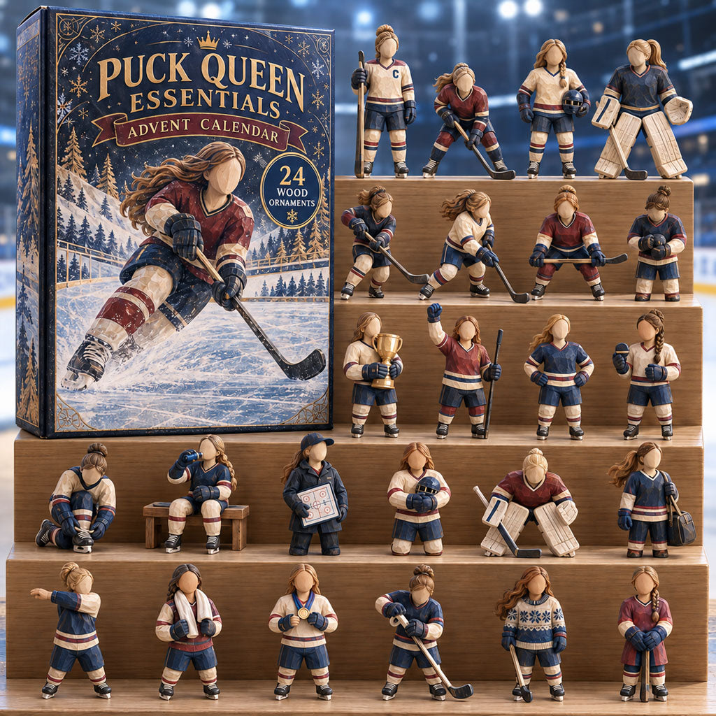 Puck Queen Essentials advent calendar box with 24 wooden Christmas charms