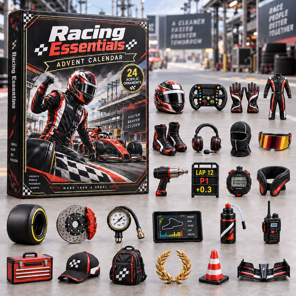 Racing Essentials advent calendar box with 24 acrylic Christmas charms