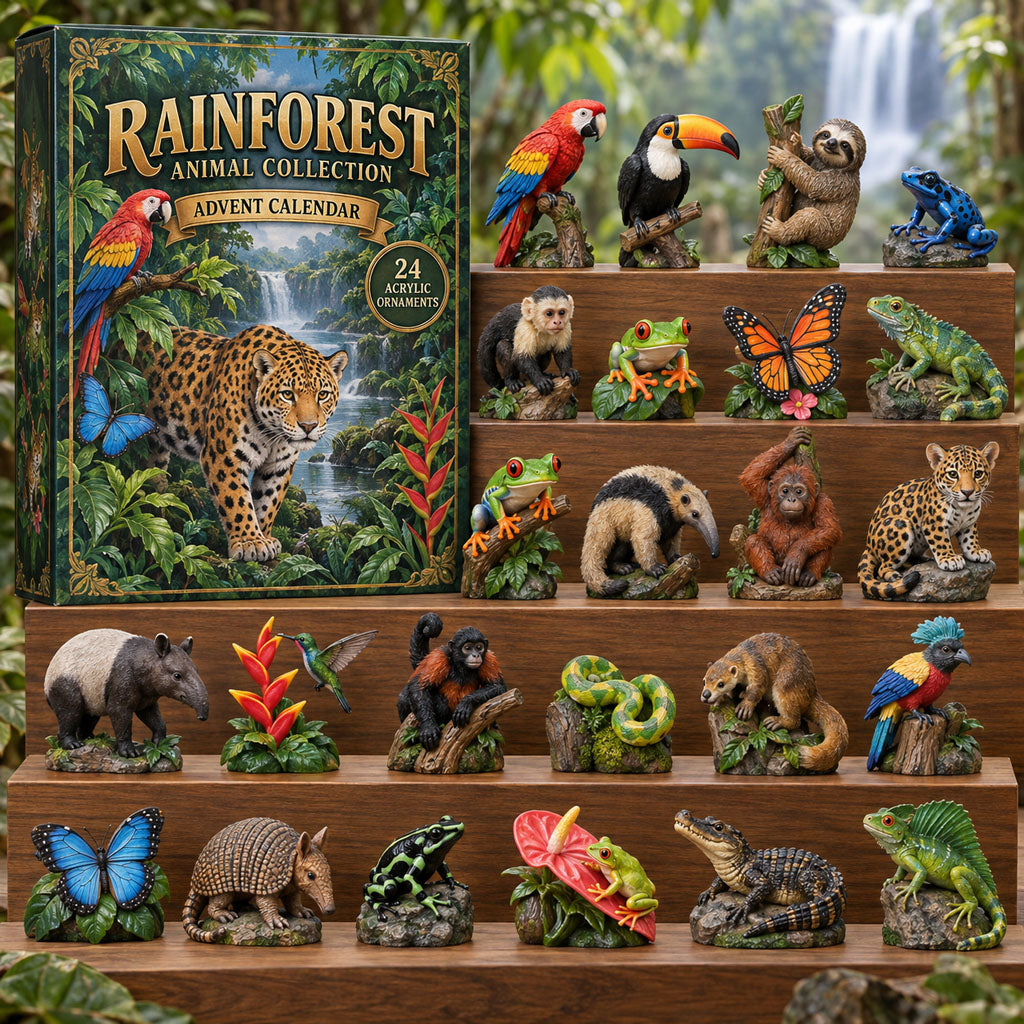Rainforest Animal advent calendar box with 24 acrylic Christmas charms