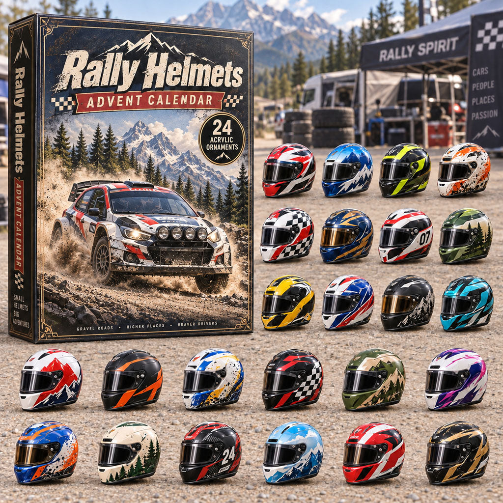 Rally Helmets advent calendar box with 24 acrylic Christmas charms