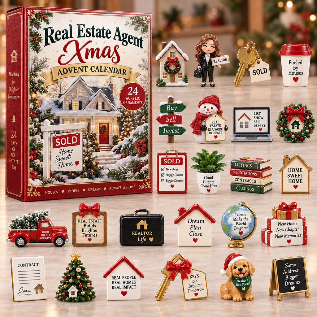 Real Estate Agent Xmas advent calendar box with 24 acrylic Christmas charms