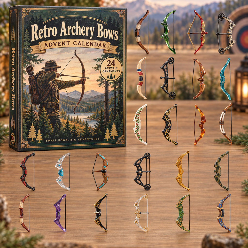 Retro Archery Bows advent calendar box with 24 acrylic Christmas charms
