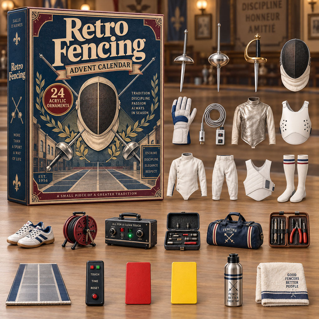 Retro Fencing advent calendar box with 24 acrylic Christmas charms