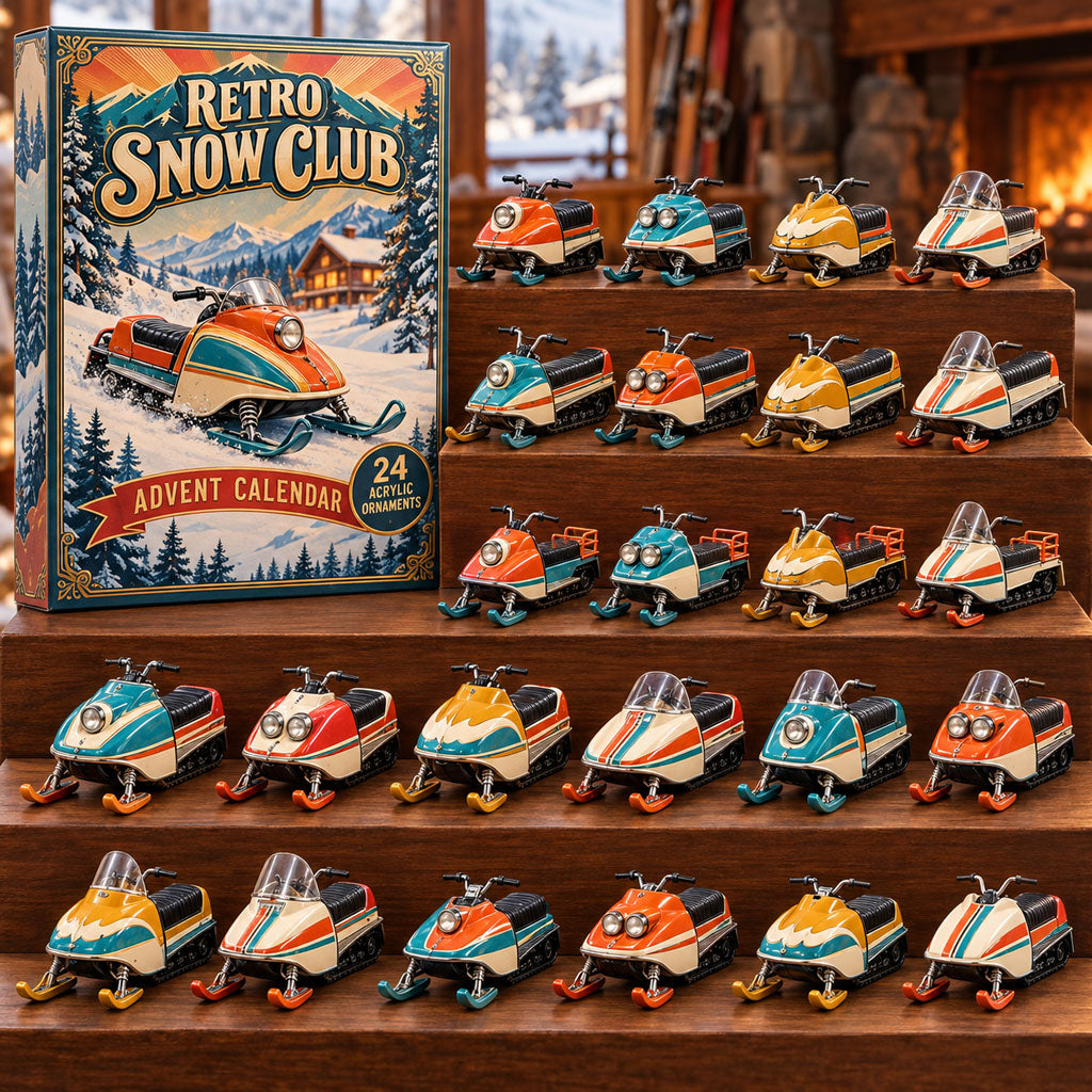Retro Snow Club advent calendar box with 24 acrylic Christmas charms