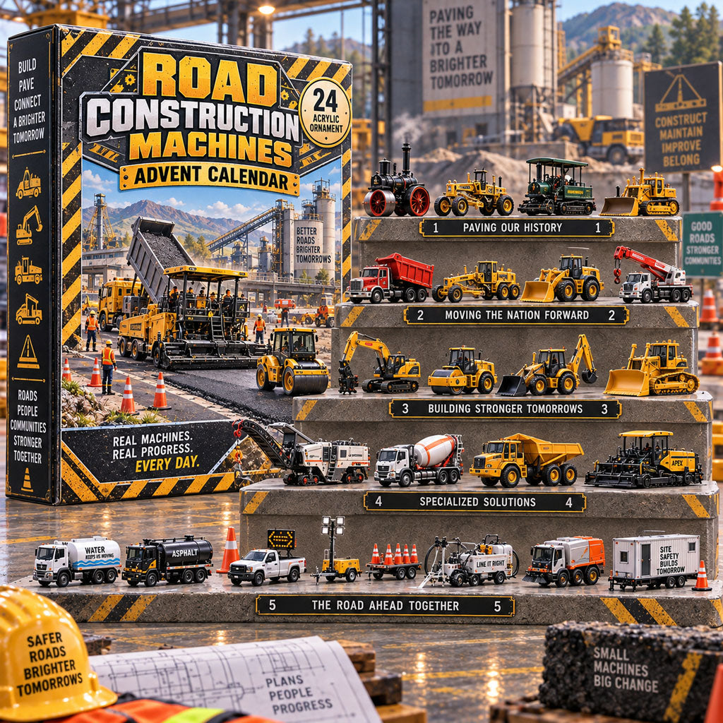 Road Construction Machines advent calendar box with 24 acrylic Christmas charms