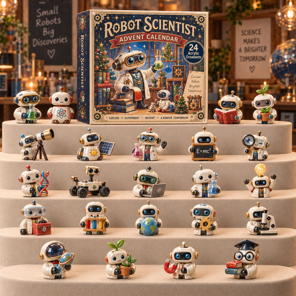 Robot Scientist advent calendar box with 24 acrylic Christmas charms