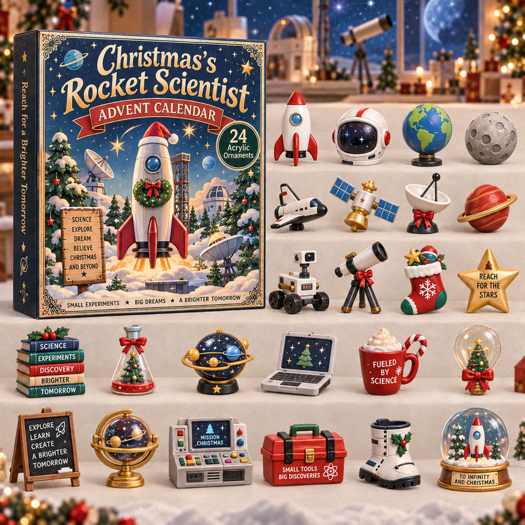 Rocket Scientist advent calendar box with 24 acrylic Christmas charms