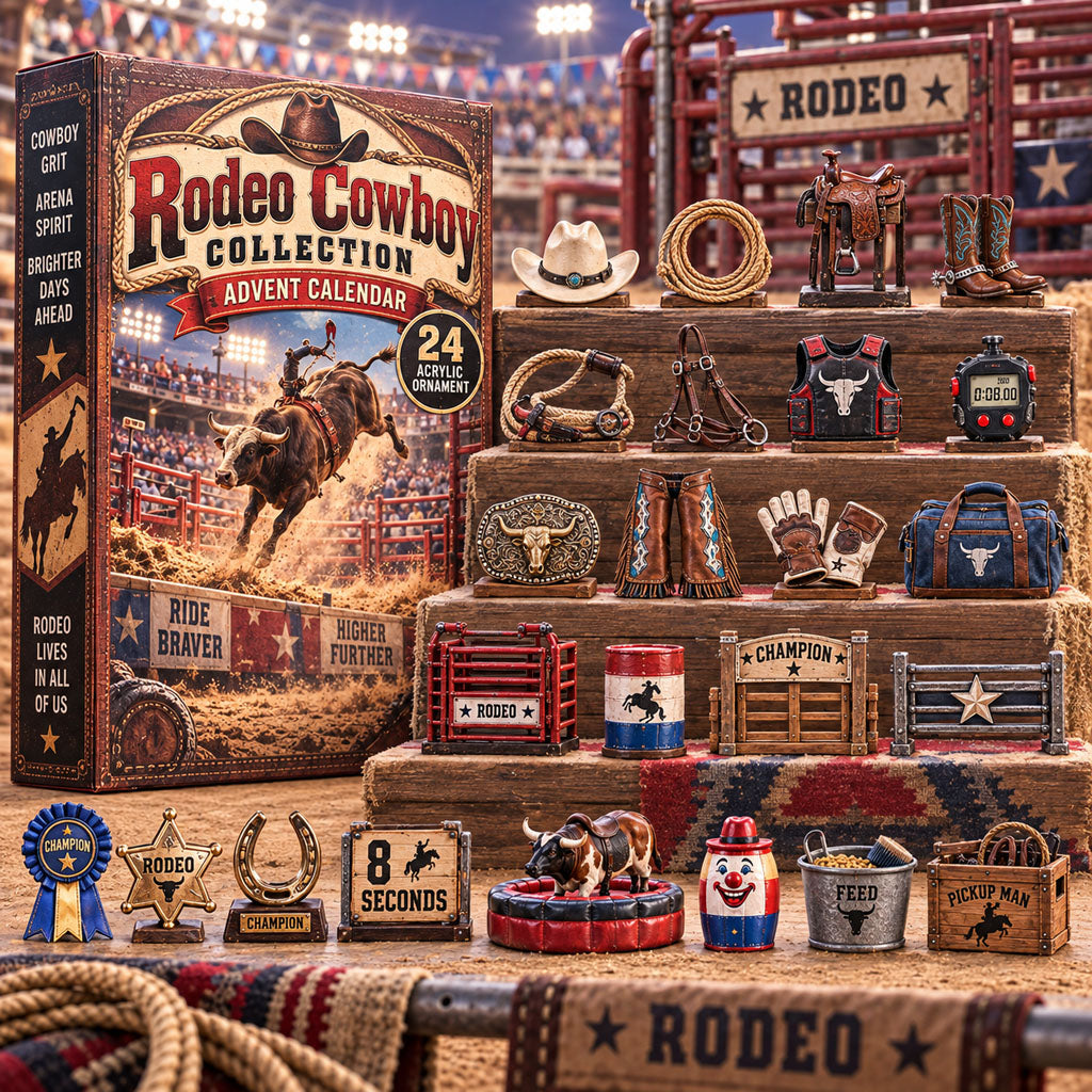 Rodeo Cowboy advent calendar box with 24 acrylic Christmas charms