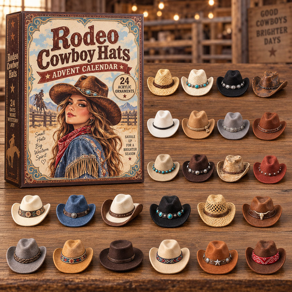 Rodeo Cowboy Hats advent calendar box with 24 acrylic Christmas charms