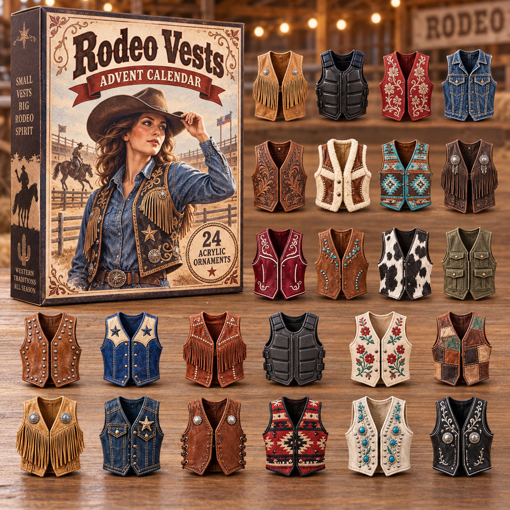 Rodeo Cowboy Vests advent calendar box with 24 acrylic Christmas charms