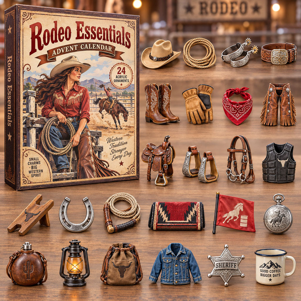 Rodeo Western Essentials advent calendar box with 24 acrylic Christmas charms