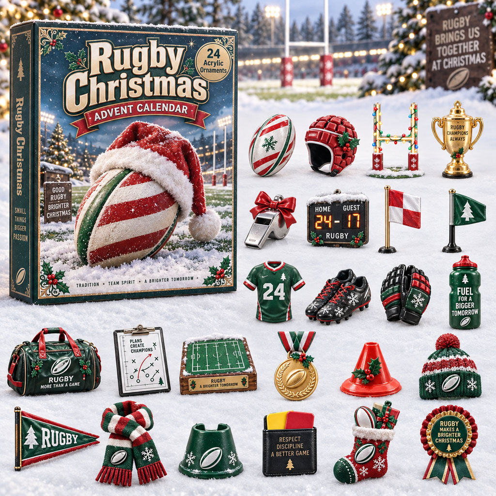 Rugby advent calendar box with 24 acrylic Christmas charms