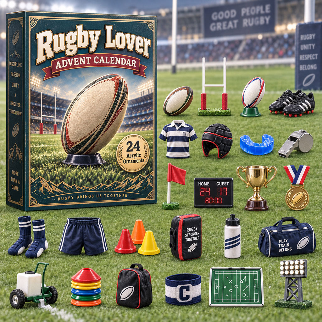 Rugby Lover advent calendar box with 24 acrylic Christmas charms