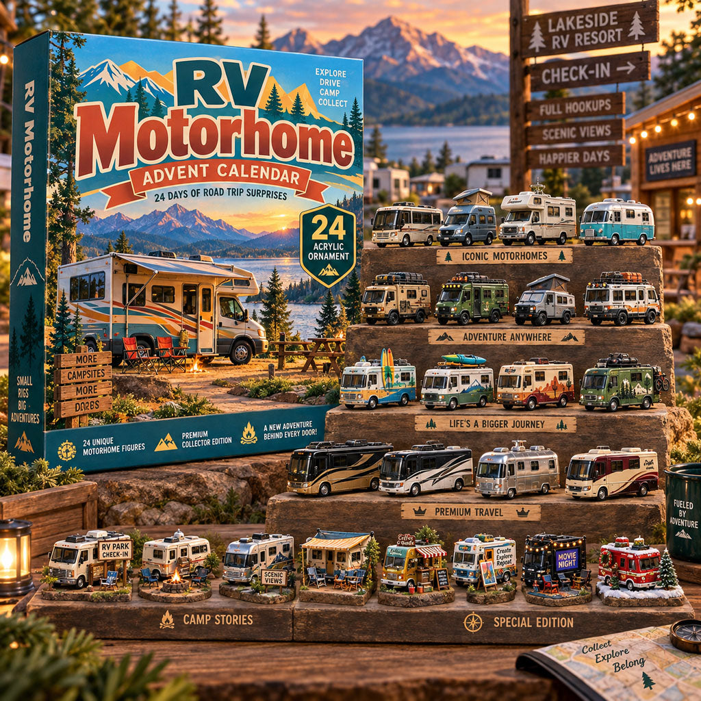 RV Motorhome advent calendar box with 24 acrylic Christmas charms