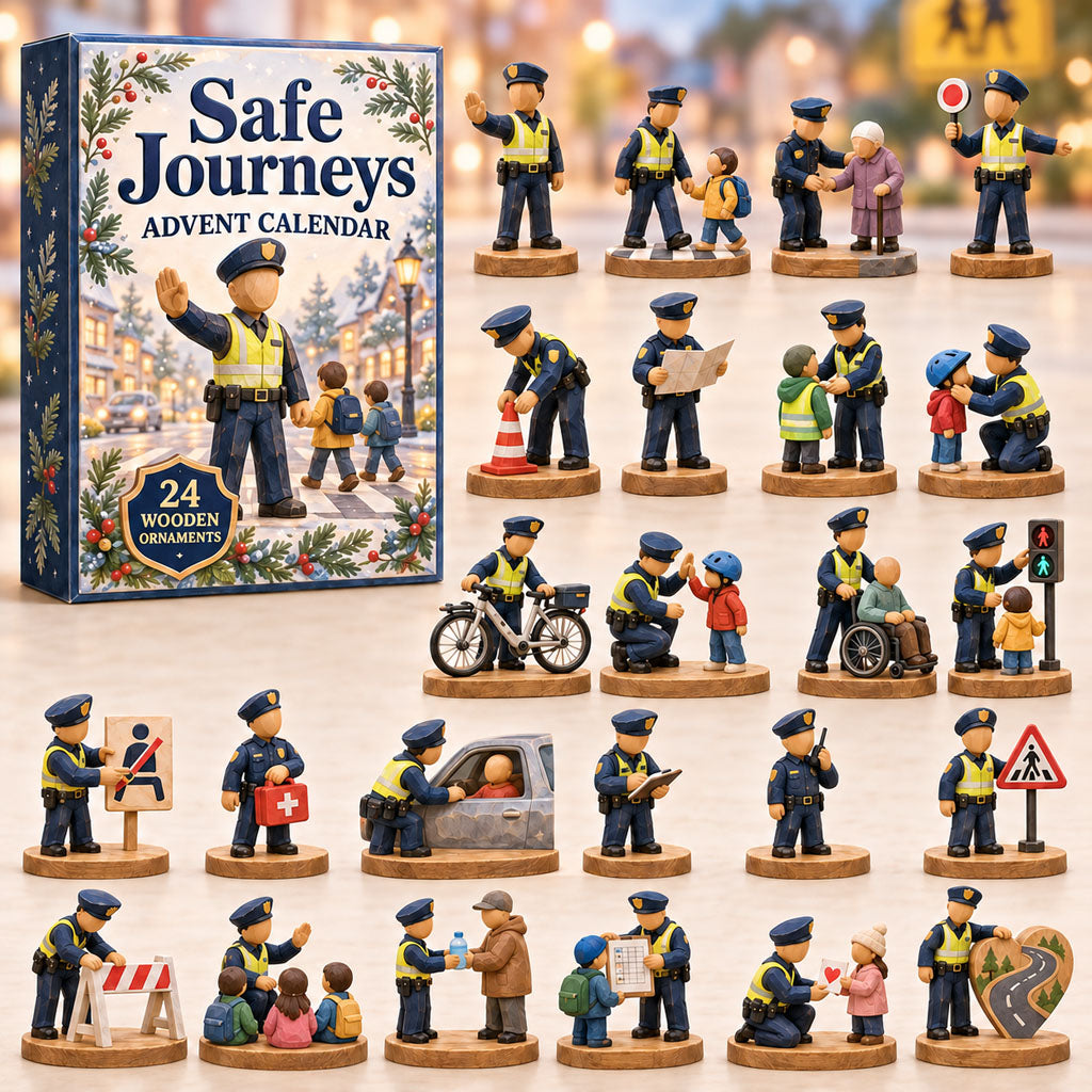Safe Journeys advent calendar box with 24 wooden Christmas charms