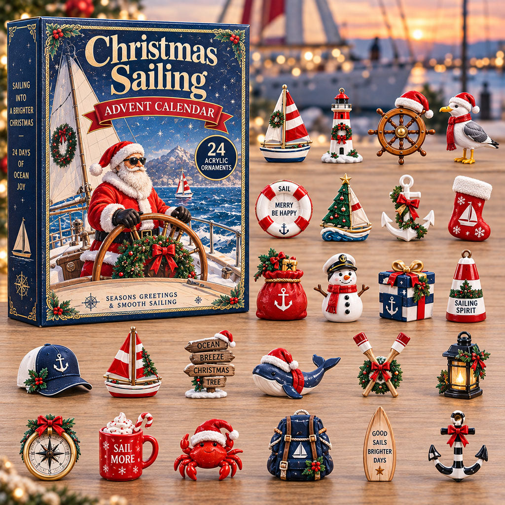 Sailing advent calendar box with 24 acrylic Christmas charms