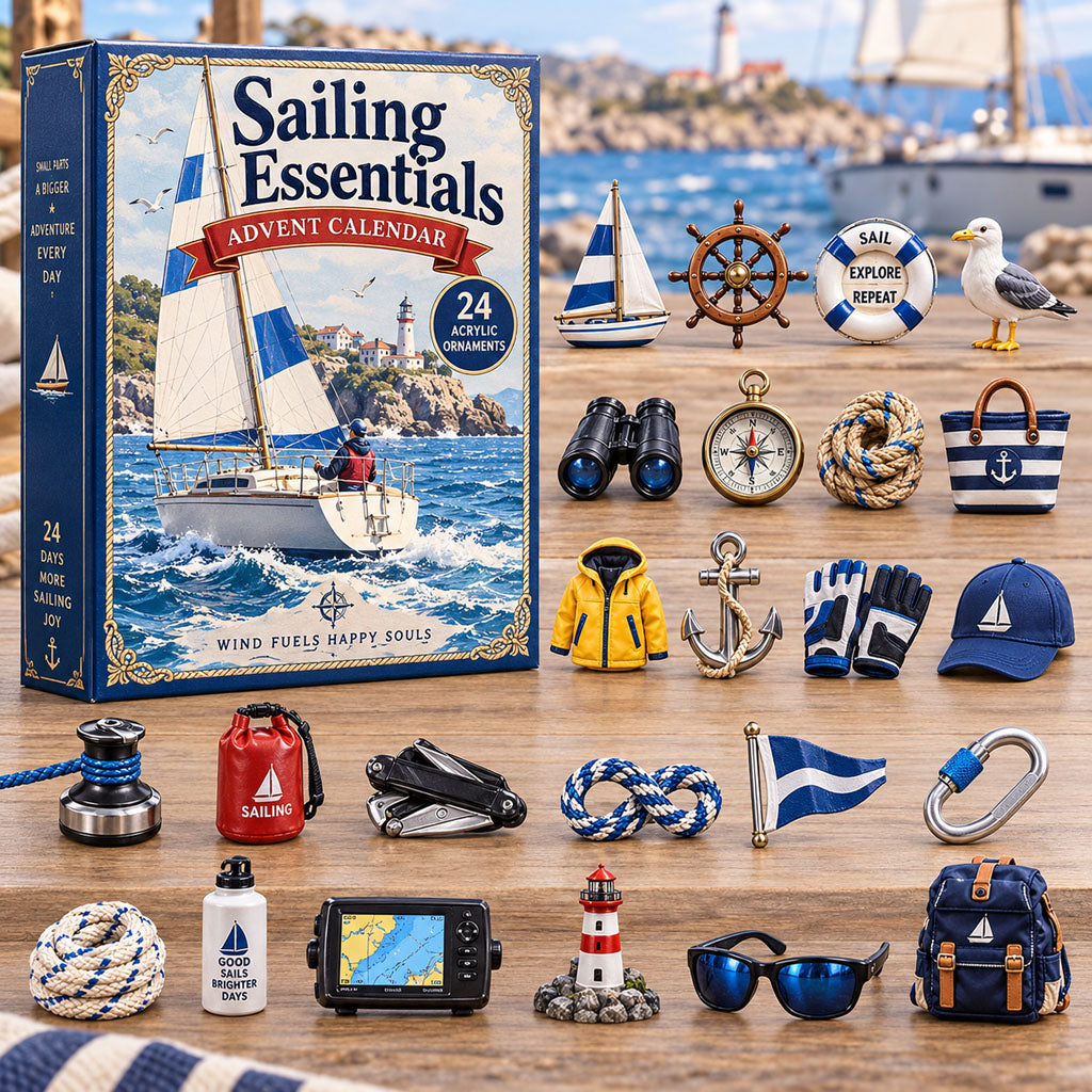 Sailing Essentials advent calendar box with 24 acrylic Christmas charms