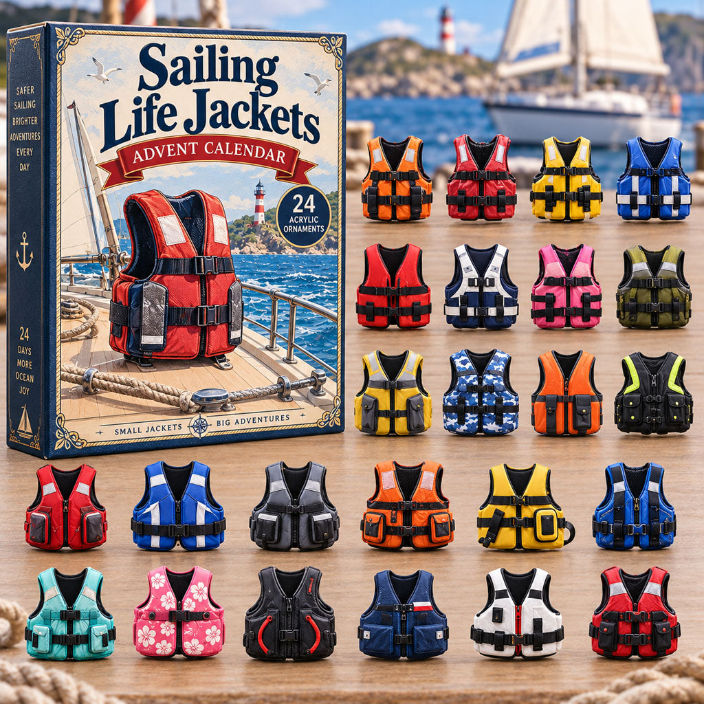 Sailing Life Jackets advent calendar box with 24 acrylic Christmas charms