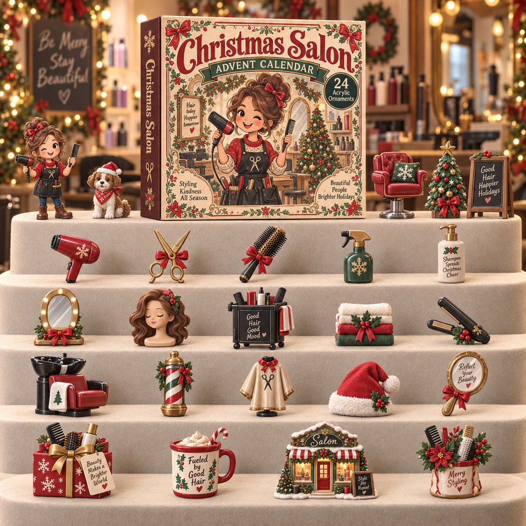 Salon advent calendar box with 24 acrylic Christmas charms