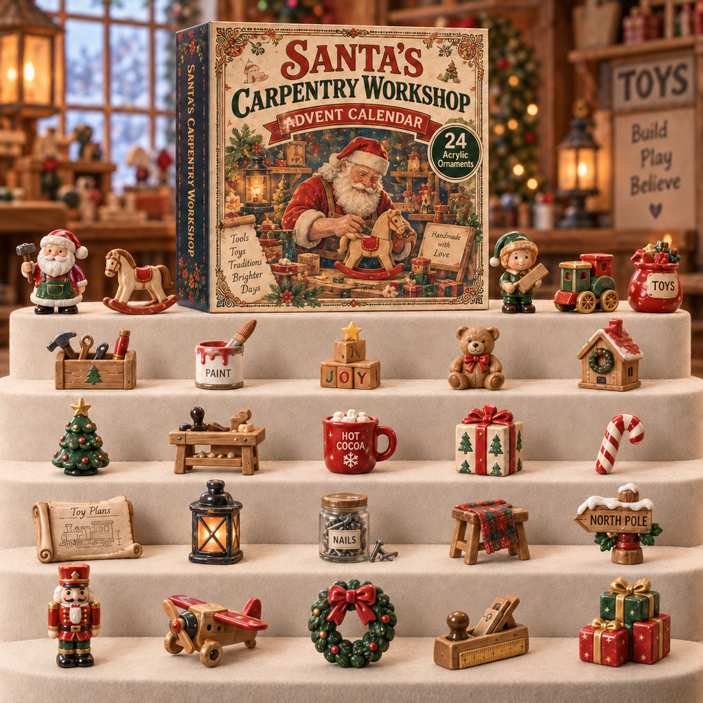Santa Carpenter Workshop advent calendar box with 24 acrylic Christmas charms