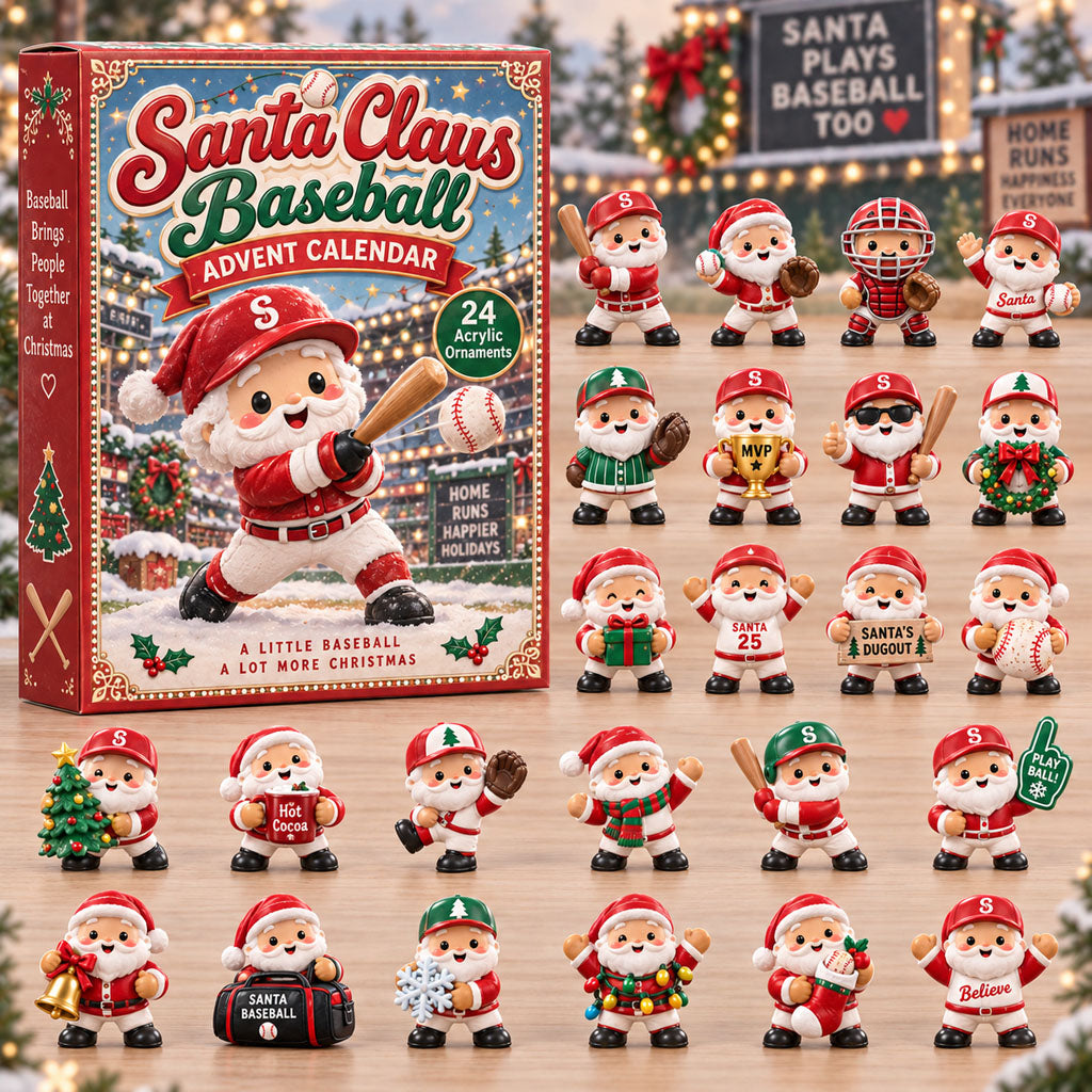 Santa Claus Baseball advent calendar box with 24 acrylic Christmas charms