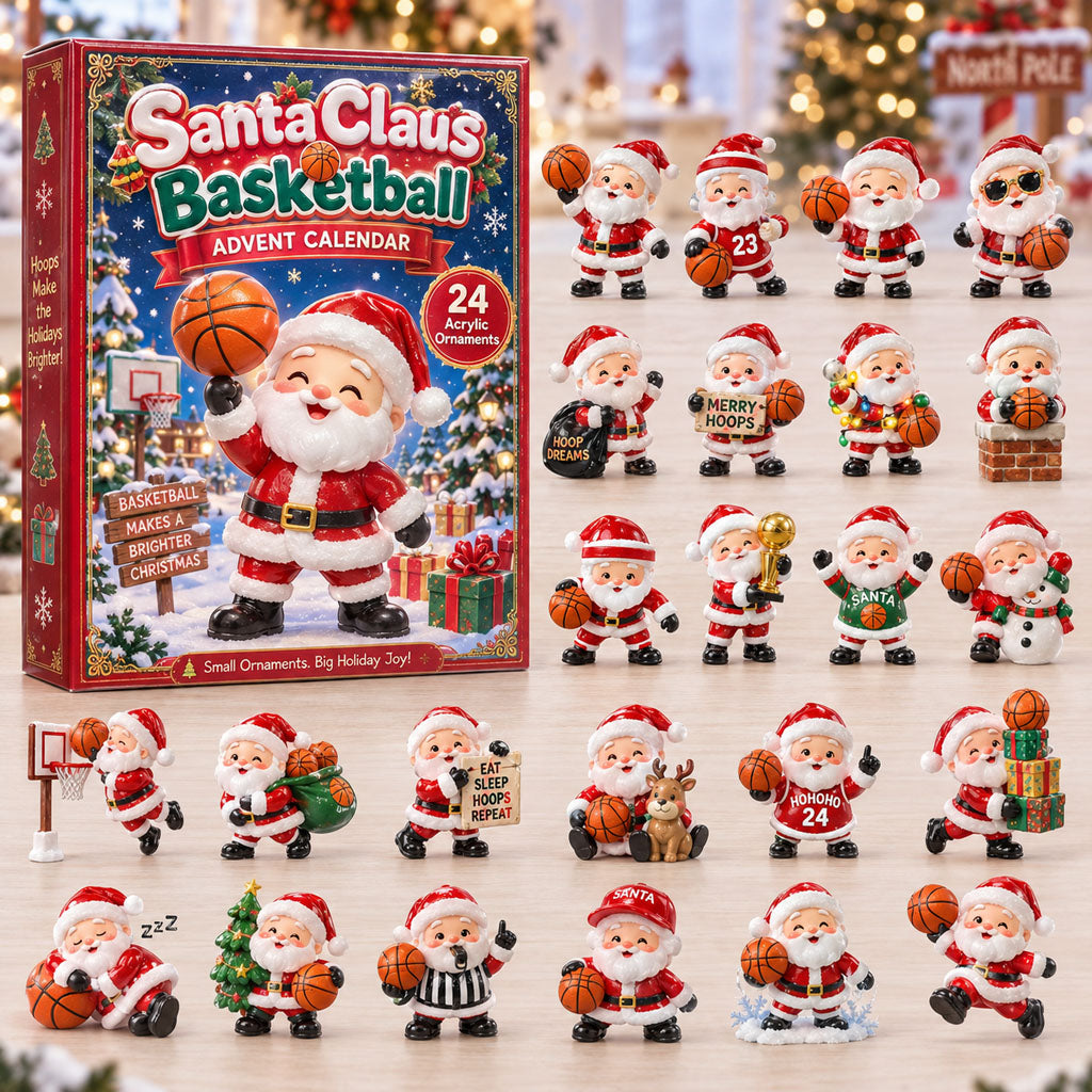 Santa Claus Basketball advent calendar box with 24 acrylic Christmas charms