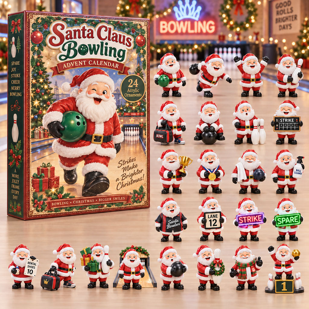 Santa Claus Bowling advent calendar box with 24 acrylic Christmas charms