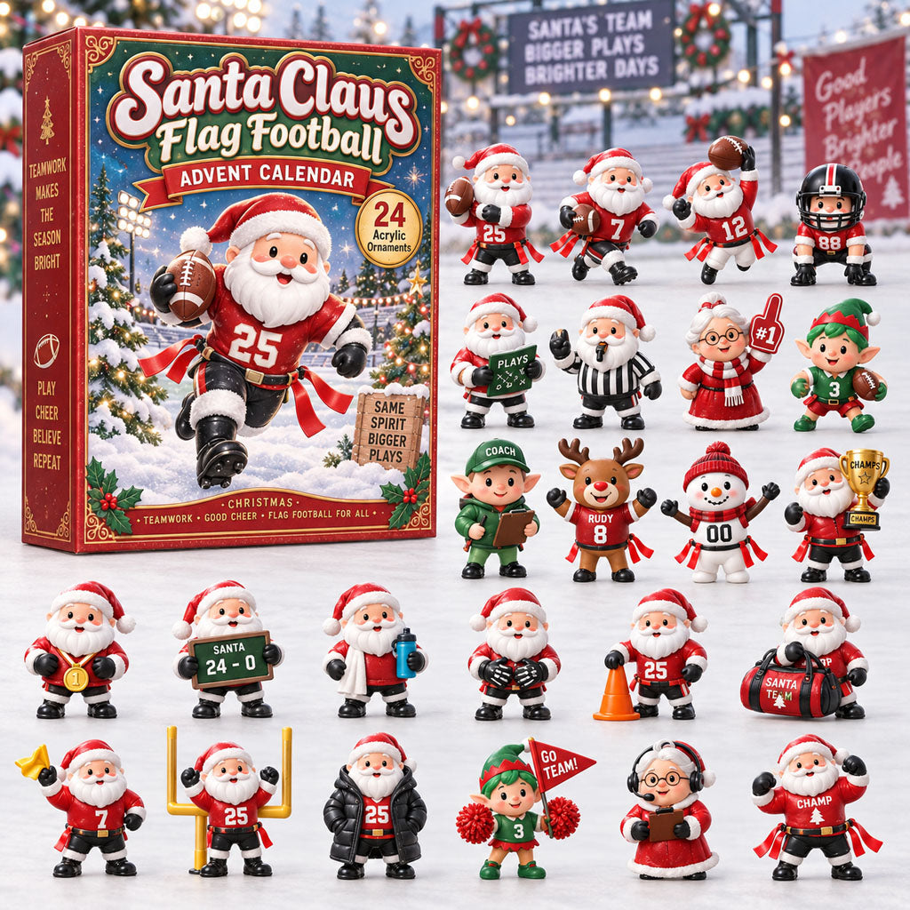 Santa Claus Flag Football advent calendar box with 24 acrylic Christmas charms