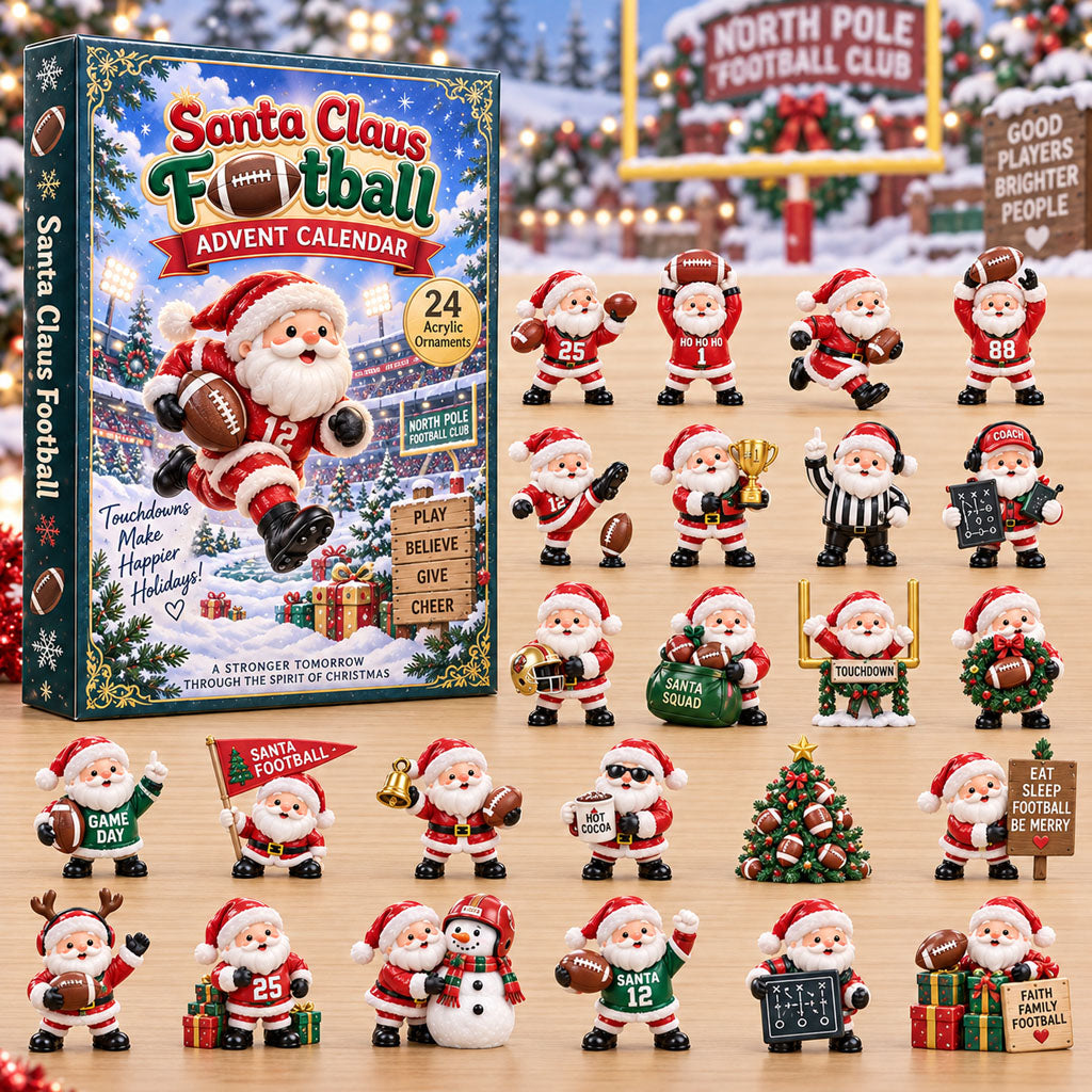Santa Claus Football advent calendar box with 24 acrylic Christmas charms