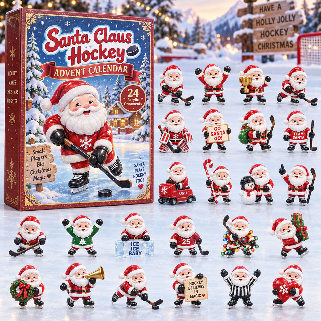 Santa Claus Hockey advent calendar box with 24 acrylic Christmas charms