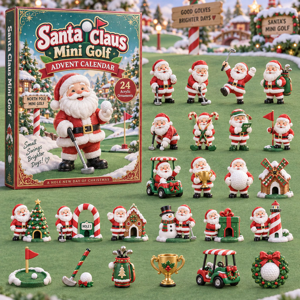 Santa Claus Mini Golf advent calendar box with 24 acrylic Christmas charms