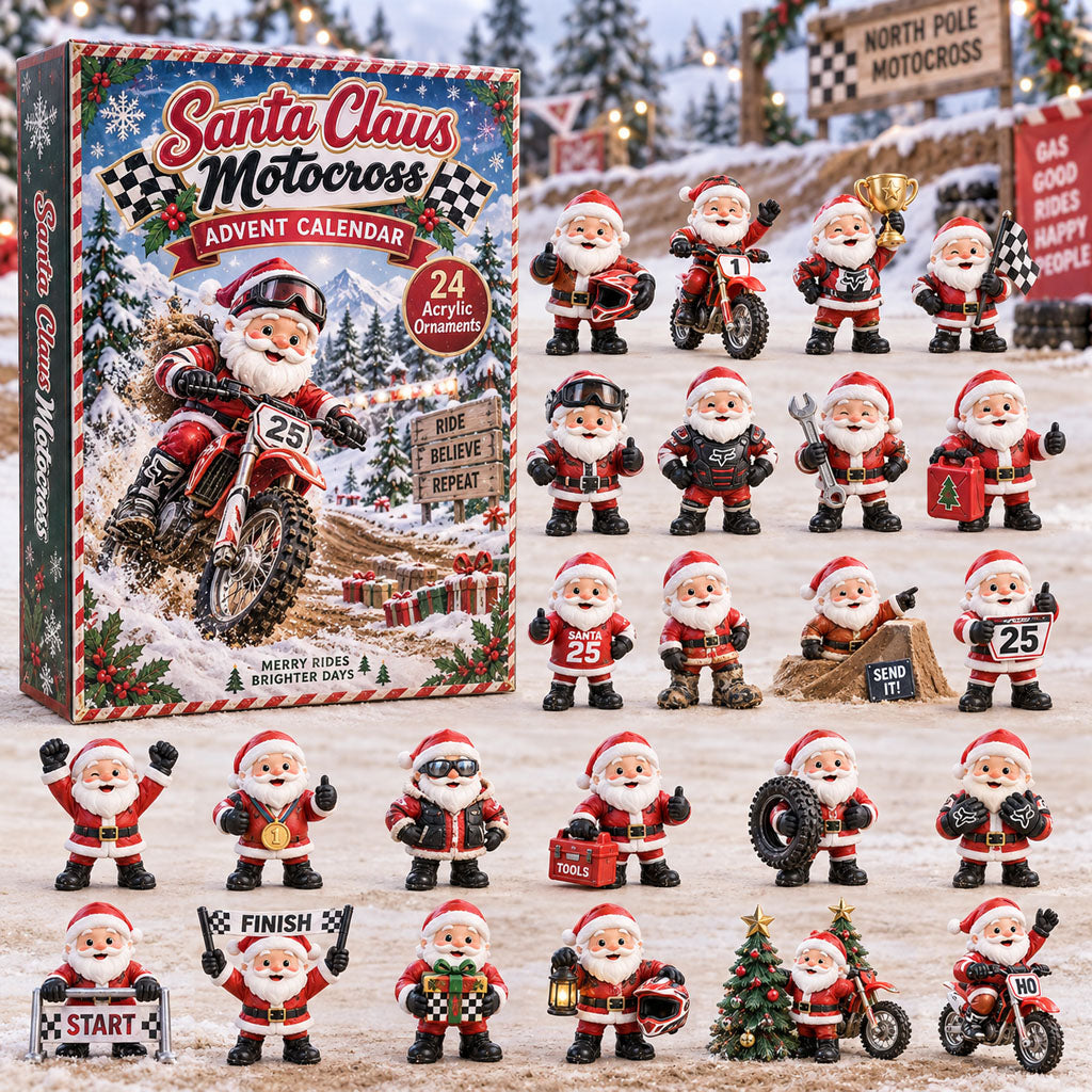 Santa Claus Motocross advent calendar box with 24 acrylic Christmas charms