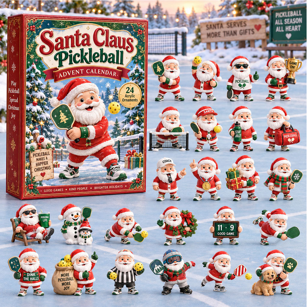 Santa Claus Pickleball advent calendar box with 24 acrylic Christmas charms