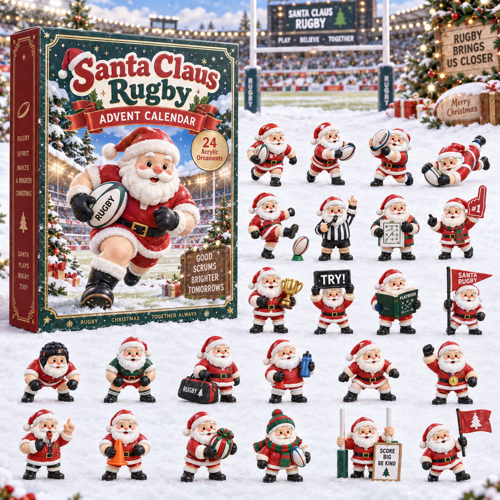 Santa Claus Rugby advent calendar box with 24 acrylic Christmas charms