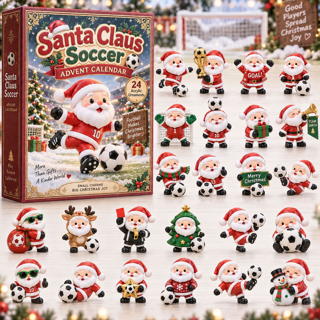 Santa Claus Soccer advent calendar box with 24 acrylic Christmas charms