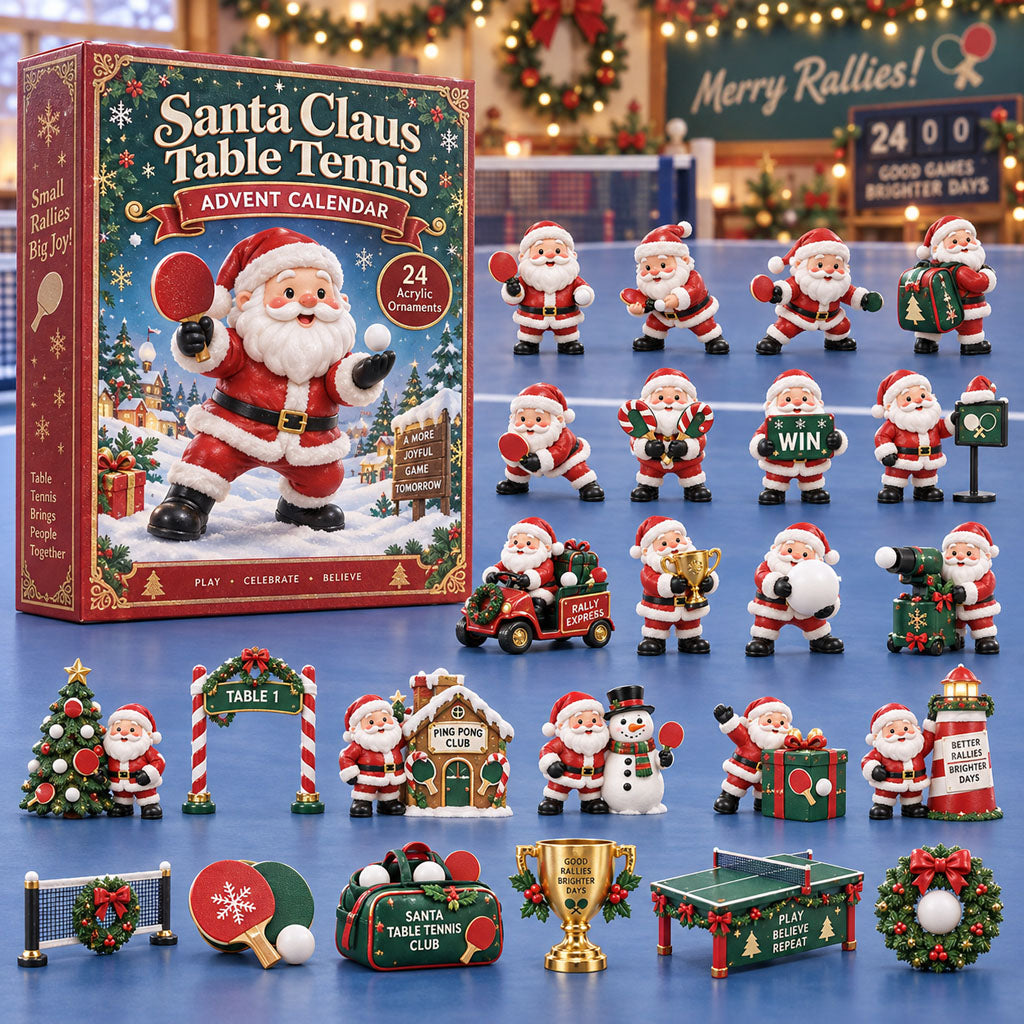 Santa Claus Table Tennis advent calendar box with 24 acrylic Christmas charms