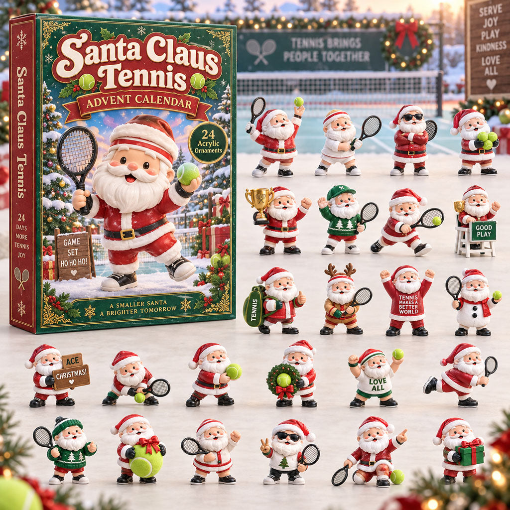 Santa Claus Tennis advent calendar box with 24 acrylic Christmas charms